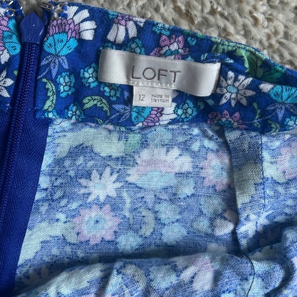 LOFT Floral Blue Ruffle Mini Skirt Linen Blend Casual Summer 12 - Picture 4 of 9